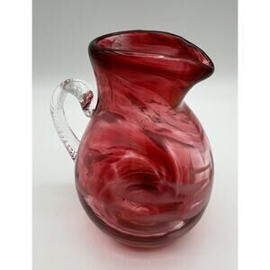 Nourot Studio Hand Blown 5” Red Pink Art Glass Pitcher Vase Signed Corcoran ‘00